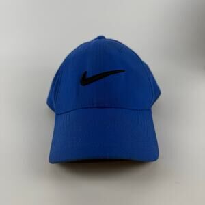 Nike Dri-Fit Baseball Hat Men's M / L Club Cap Blue Adjustable Black Swoosh
